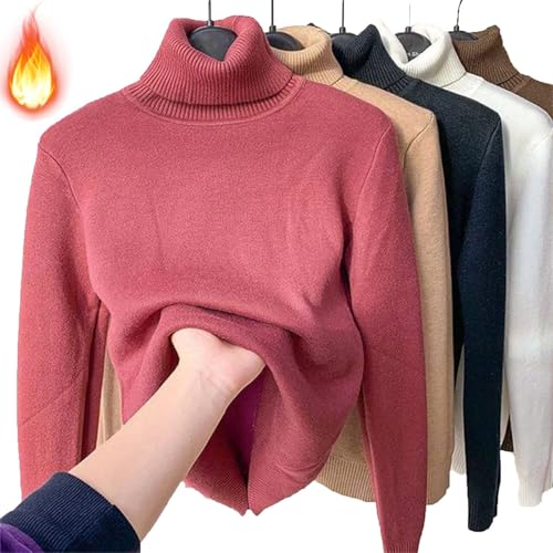 Vopetroy Winter Fleece Thick Knitted Bottoming Shirt,Casual Thick Turtleneck Sweater Soft Thermal for Women (Red,L) von Vopetroy