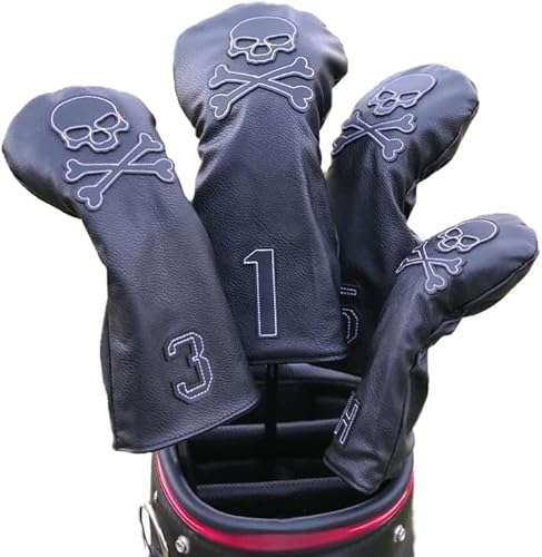 Golfschlägerhauben aus PU-Leder, Totenkopf-Abdeckungen für Fahrer, Fairwayhölzer und Hybriden, passend für die meisten Golfschläger und Golfschläger-Set, 4 Stück von Vortika