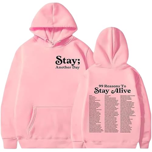 Voulkco 99 Reasons to Stay Alive Hoodie Stay Another Day Sweatshirt 99 Gründe Männer Frauen Mental Health Hoodie Weicher lässiger Retro-Kapuzenpullover-Black||XS von Voulkco