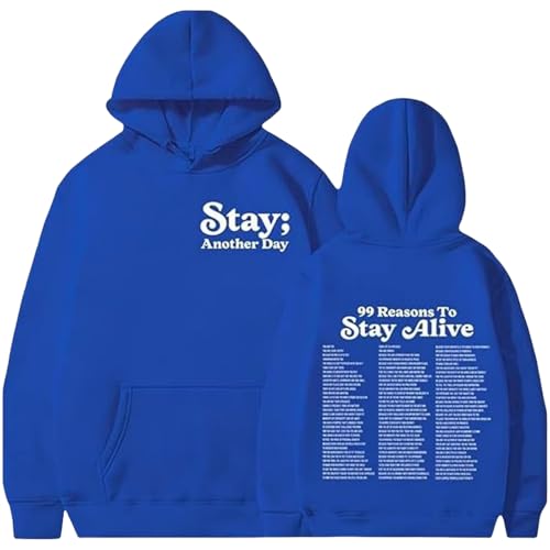 Voulkco 99 Reasons to Stay Alive Hoodie Stay Another Day Sweatshirt 99 Gründe Männer Frauen Mental Health Hoodie Weicher lässiger Retro-Kapuzenpullover-Black||XS von Voulkco