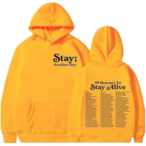 Voulkco 99 Reasons to Stay Alive Hoodie Stay Another Day Sweatshirt 99 Gründe Männer Frauen Mental Health Hoodie Weicher lässiger Retro-Kapuzenpullover-Black||XS von Voulkco