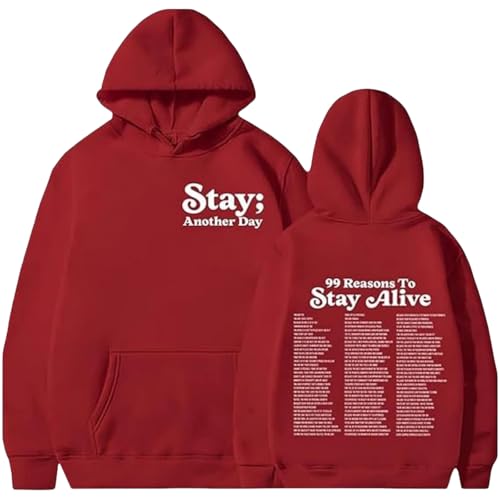 Voulkco 99 Reasons to Stay Alive Hoodie Stay Another Day Sweatshirt 99 Gründe Männer Frauen Mental Health Hoodie Weicher lässiger Retro-Kapuzenpullover-Black||XS von Voulkco