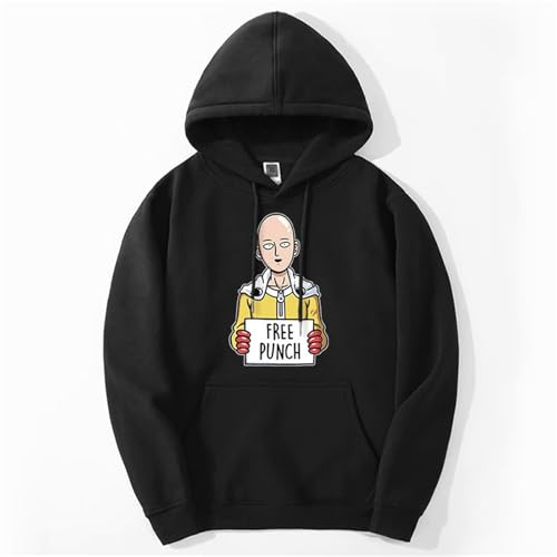 Voulkco Anime One Punch Man Herren bedruckter Kapuzenpullover, übergroß, modischer Pullover, Herbst und Winter, Harajuku, Straße, lässig, Hip-Hop, langärmelig, Unisex-Kleidung-Black||XS von Voulkco