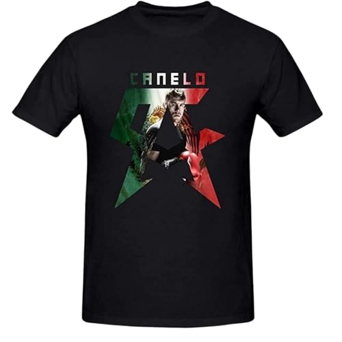 Voulkco Herren Bedruckt Grafik Schwarz Canelo Alvarez T-Shirt Baumwolle Vintage Kurzarm Damen Tops-Black1||XS von Voulkco