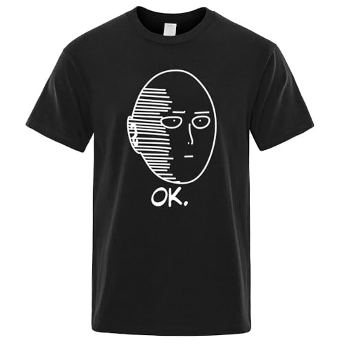 Voulkco Herren-T-Shirt One Punch Man Saitama Sensei Mode lustige Kurze Ärmel Sommer überdimensioniert Baumwolle Anime atmungsaktiv T-Shirt-Black||XS von Voulkco