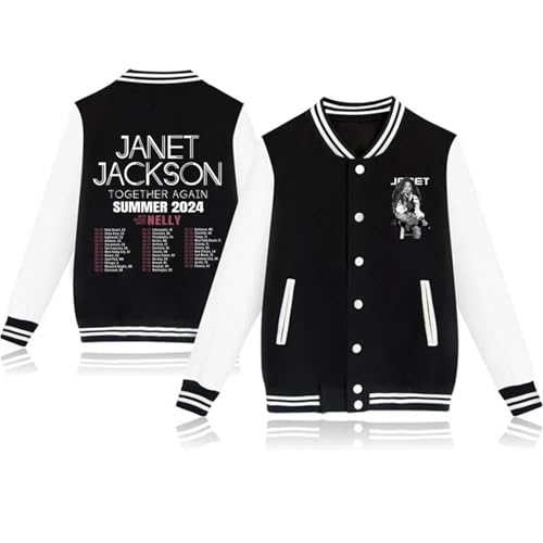 Voulkco Janet Jackson Together Again Baseball Uniform Jacke Fashion Casual Oversized Jacke Herbst Winter Hoodie Unisex Streetwear Fans Geschenk-Black||XXS von Voulkco