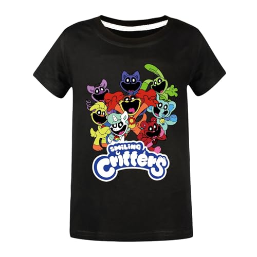 Voulkco Jungen Mädchen T-Shirt lächelnd Critter Merch gedruckt Baumwolle T-Shirt lustig lässig Kurze Ärmel Kinder Tops Unisex Shirt-Black||100 von Voulkco