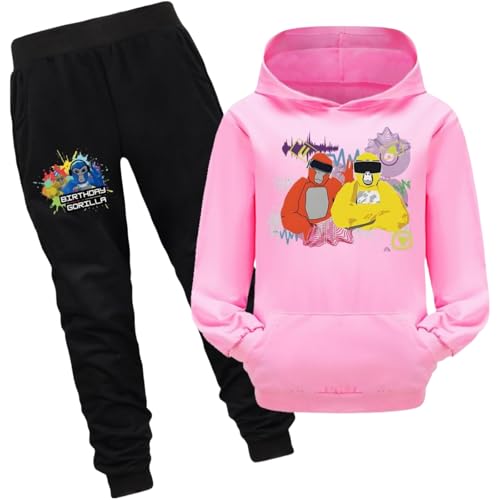 Voulkco Kinder Gorilla Tag Merchandise Hoodie Sweatpants Set Jungen Mädchen Sweatshirt Lange Hosen Zweiteiliges Set Cartoon gedruckt Kinderkleidung-Black||2-3Y von Voulkco