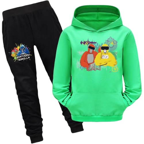 Voulkco Kinder Gorilla Tag Merchandise Hoodie Sweatpants Set Jungen Mädchen Sweatshirt Lange Hosen Zweiteiliges Set Cartoon gedruckt Kinderkleidung-Black||2-3Y von Voulkco