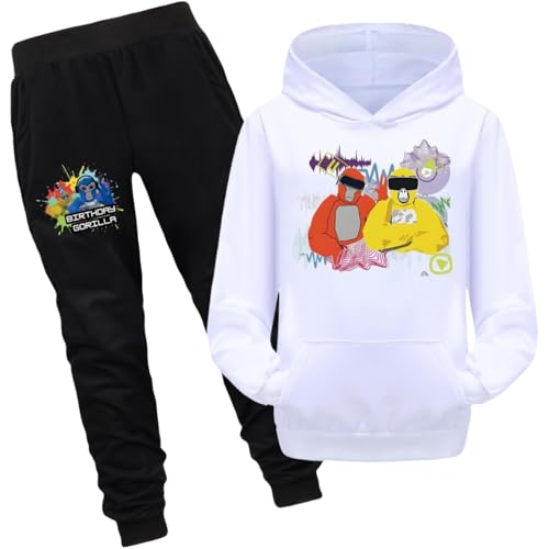 Voulkco Kinder Gorilla Tag Merchandise Hoodie Sweatpants Set Jungen Mädchen Sweatshirt Lange Hosen Zweiteiliges Set Cartoon gedruckt Kinderkleidung-Black||2-3Y von Voulkco