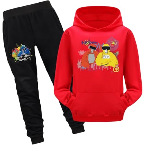 Voulkco Kinder Gorilla Tag Merchandise Hoodie Sweatpants Set Jungen Mädchen Sweatshirt Lange Hosen Zweiteiliges Set Cartoon gedruckt Kinderkleidung-Black||2-3Y von Voulkco