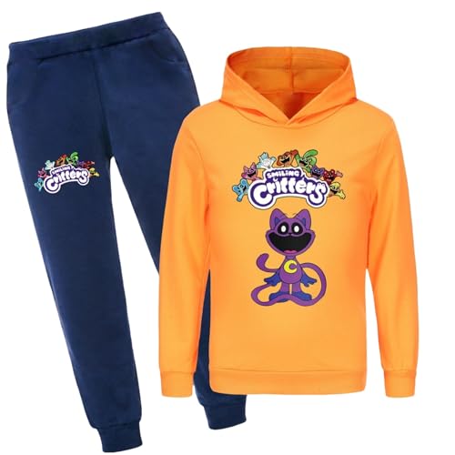 Voulkco Kinder Kapuzenpulli Sweatpants Set Smiling Critters Cartoon Print Bekleidungsset Jungen und Mädchen Kapuzenhosen Geeignet für 2-16 Jahre alt.-Black||100 von Voulkco