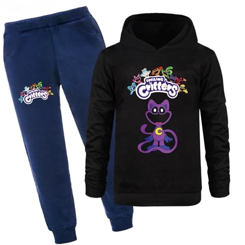 Voulkco Kinder Kapuzenpulli Sweatpants Set Smiling Critters Cartoon Print Bekleidungsset Jungen und Mädchen Kapuzenhosen Geeignet für 2-16 Jahre alt.-Black||100 von Voulkco