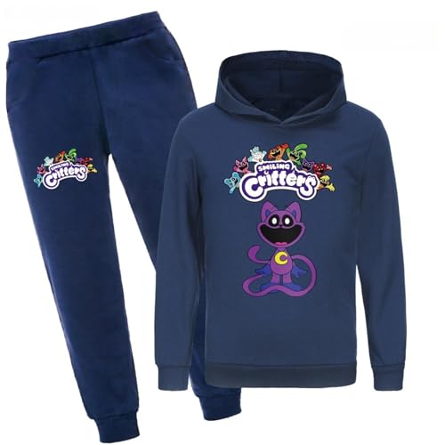 Voulkco Kinder Kapuzenpulli Sweatpants Set Smiling Critters Cartoon Print Bekleidungsset Jungen und Mädchen Kapuzenhosen Geeignet für 2-16 Jahre alt.-Black||100 von Voulkco