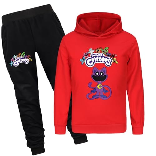 Voulkco Kinder Kapuzenpulli Sweatpants Set Smiling Critters Cartoon Print Bekleidungsset Jungen und Mädchen Kapuzenhosen Geeignet für 2-16 Jahre alt.-Black||100 von Voulkco