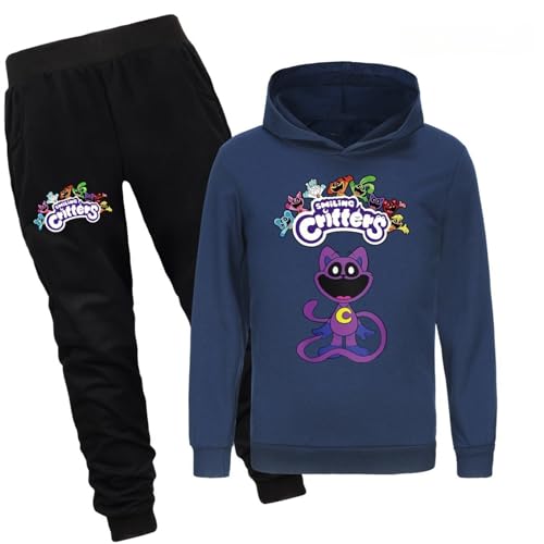 Voulkco Kinder Kapuzenpulli Sweatpants Set Smiling Critters Cartoon Print Bekleidungsset Jungen und Mädchen Kapuzenhosen Geeignet für 2-16 Jahre alt.-Black||100 von Voulkco