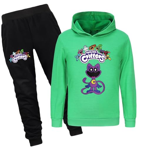 Voulkco Kinder Kapuzenpulli Sweatpants Set Smiling Critters Cartoon Print Bekleidungsset Jungen und Mädchen Kapuzenhosen Geeignet für 2-16 Jahre alt.-Black||100 von Voulkco