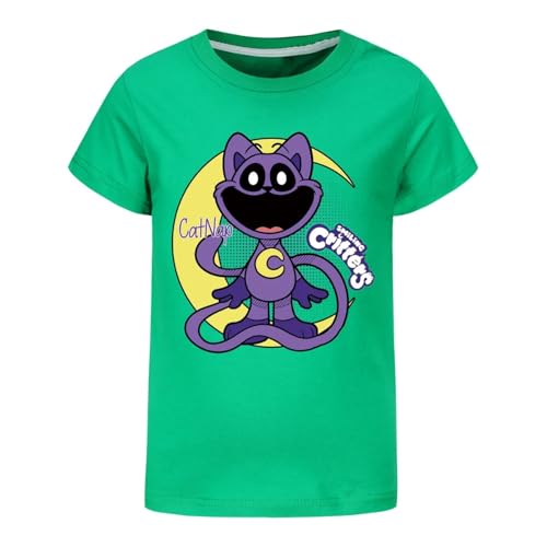 Voulkco Kinder-T-Shirt Lächelnde Katze Critter Gedruckte Baumwolle Kurze Ärmel Jungen Mädchen Kinder-T-Shirt Tops Lustige Casual Tops T-Shirt-Black||100 von Voulkco