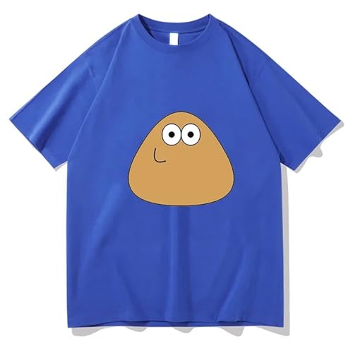 Voulkco Pou Kawaii Grafik-T-Shirt Cooles und modisches übergroßes T-Shirt aus Reiner Baumwolle für Herren Sommeroberteil aus Reiner Baumwolle Streetstyle-T-Shirt Kurzärmliges Oberteil-Blue||S von Voulkco