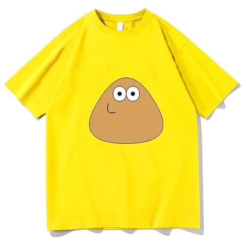 Voulkco Pou Kawaii Grafik-T-Shirt Cooles und modisches übergroßes T-Shirt aus Reiner Baumwolle für Herren Sommeroberteil aus Reiner Baumwolle Streetstyle-T-Shirt Kurzärmliges Oberteil-Yellow||M von Voulkco