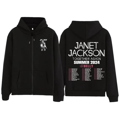 Voulkco Sängerin Janet Jackson Übergroße Zip Hoodie Unisex Jacke Zip Sweatshirt Y2K Harajuku Herbst/Winter Fan Geschenk-Black||XS von Voulkco