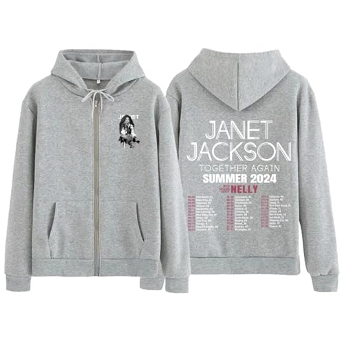 Voulkco Sängerin Janet Jackson Übergroße Zip Hoodie Unisex Jacke Zip Sweatshirt Y2K Harajuku Herbst/Winter Fan Geschenk-Black||XS von Voulkco