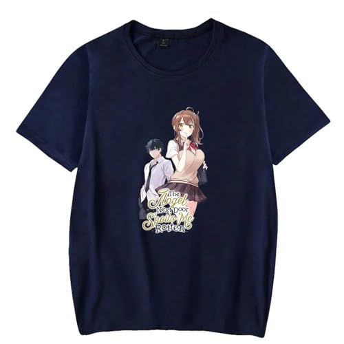 Voulkco T-Shirt Anime The Angel Next Door Spoils Me Rotten Bedrucktes Kurzarmshirt Frauen Männer Harajuku-T-Shirt Unisex-Sommer-Tops-Black1||XS von Voulkco