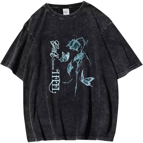 Voulkco Tshirt Kpop G-I-D-LEI Am Free Ty Kurzarm Washed Vintage T-Shirt Männer und Frauen Streetwear Unisex Tops für Fans-Black1||S von Voulkco