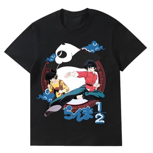 Voulkco Unisex-T-Shirt mit Anime-Motiv von Ranma 1/2, Baumwoll-T-Shirt in Baumwollqualität, großes Kurzarm-T-Shirt für Herren und Damen, Straßenmode im Sommer-Black||XS von Voulkco