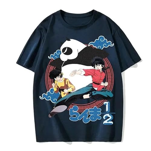 Voulkco Unisex-T-Shirt mit Anime-Motiv von Ranma 1/2, Baumwoll-T-Shirt in Baumwollqualität, großes Kurzarm-T-Shirt für Herren und Damen, Straßenmode im Sommer-Black||XS von Voulkco