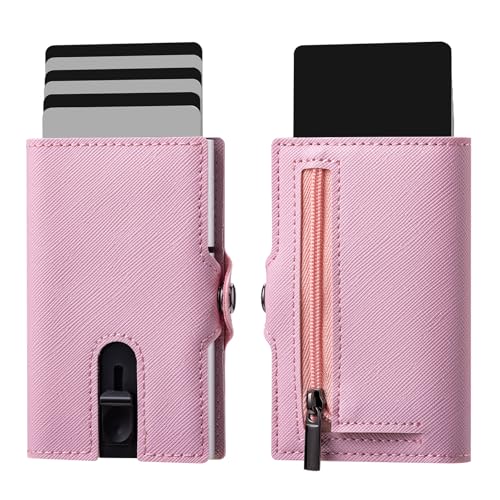 VpiuV® Geldbörse Herren - portmonee Herren - kreditkartenetui mit RFID-Schutz - Wallet mit münzfach - Kartenhalter für Herren aus blauem Aluminium mit Geldbörse – Kratzfest Rosa von VpiuV