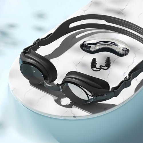 Vyloky Anti-Fog Schwimmbrille Unisex für Erwachsene, Schwimmbrille mit Breiten Gläsern, UV-Schutz, Selbstjustierender Nasensteg, Orbit-Proof Dichtungen，Gradzahl -1,5 bis -8,0 (Schwarz -2 D) von Vyloky