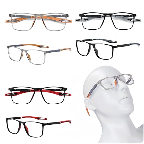 Vyloky Sport-Myopie-Brille, ultraleichte Anti-Beschlag-Anti-Kollision, Badminton Fußball im Freien laufen Radfahren mit Brille, 100-400 Grad (Grau-orange, 3D) von Vyloky