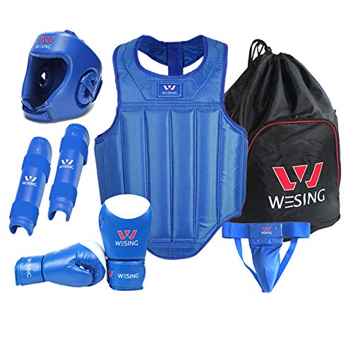 Wesing Professional Herren Damen MMA Kampfsport Boxen Muay Thai Sparring Wettkampfset mit Tasche - blau - L von W WESING