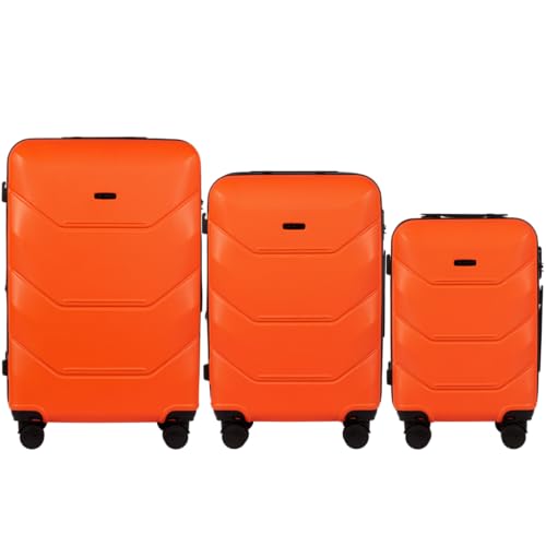 Wings Harschalen Koffer | Leicht Reisekoffer Trolley | Hard Shell Rollkoffer mit Schloss und Rollen (Orange, Set 3) von W WINGS