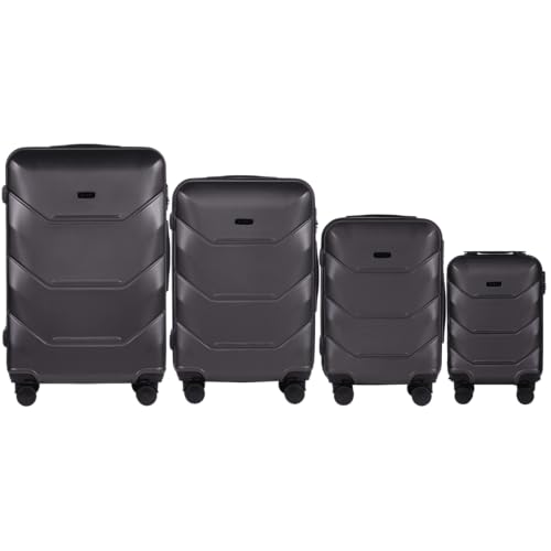 Wings Harschalen Koffer | Leicht Reisekoffer Trolley | Hard Shell Rollkoffer mit Schloss und Rollen (Grau, Set 4) von W WINGS