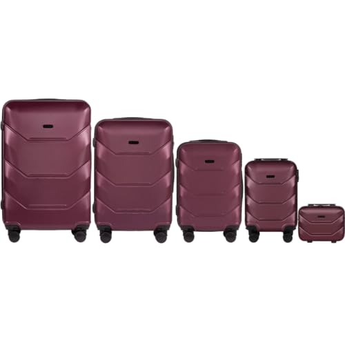 Wings Harschalen Koffer | Leicht Reisekoffer Trolley | Hard Shell Rollkoffer mit Schloss und Rollen (Rot, Set 5) von W WINGS