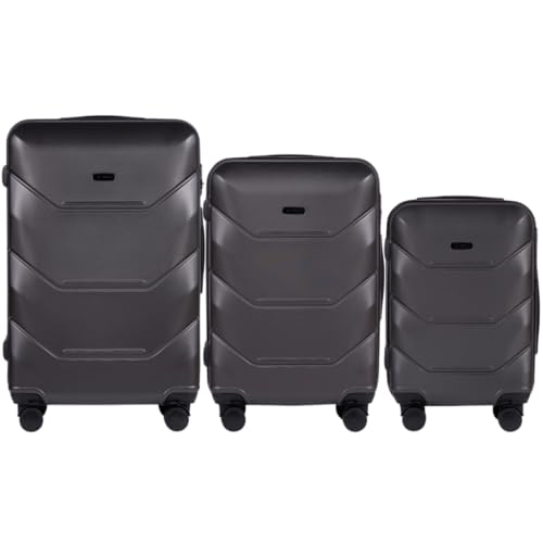 Wings Harschalen Koffer | Leicht Reisekoffer Trolley | Hard Shell Rollkoffer mit Schloss und Rollen (Grau, Set 3) von W WINGS