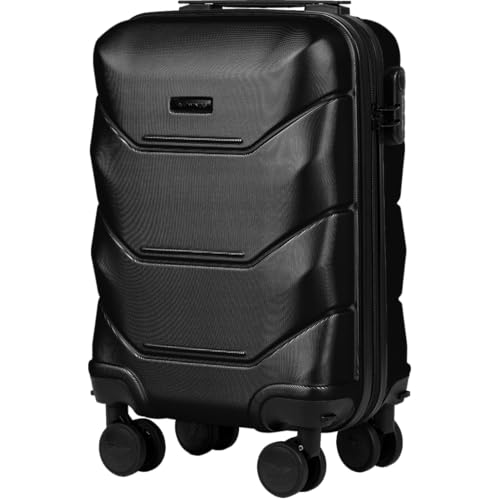 Wings Harschalen Koffer | Leicht Reisekoffer Trolley | Hard Shell Rollkoffer mit Schloss und Rollen (Schwarz, 51,5x33,5x19) von W WINGS