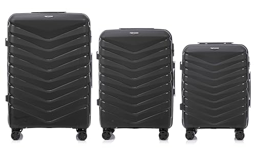 Wings Koffer Hartschale | Reisekoffer & Trolleys | Ultraleicht Rollkoffer mit Rollen | Koffer Trolley Handgepäck | Hartschalenkoffer Mit Schloss | für Flugzeug (Schwarz, Set 3) von W WINGS