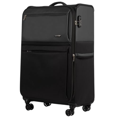 Wings Weichschalenkoffer groß Loon 28" Schwarz/Grau – 4 Rollen, Leicht, 110L Kapazität, Teleskopgriff, Zahlenschloss von W WINGS