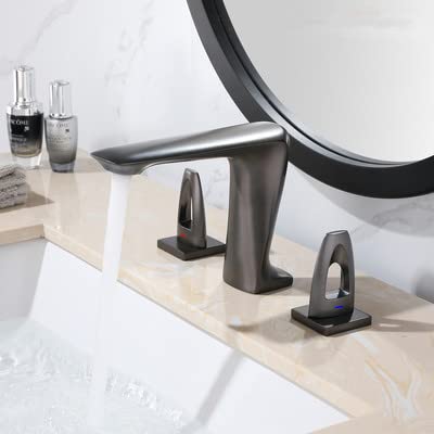 Faucet Badezimmer-Waschtischarmaturen, massives Messing, Waschbecken-Mischbatterien, Warm- und Kaltwasser-Waschtischkran, Doppelgriff, Schwarz/Gebürstetes Gold, Rotgussgrau, Messing Water-tap von WACEH