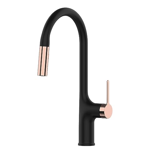 Faucet Black Rose Deckmontierter Küchenarmatur, Zwei-Funktions-Einhebelmischer, herausziehbarer Mischer für heißes und kaltes Wasser (schwarzes Roségold) Water-tap von WACEH