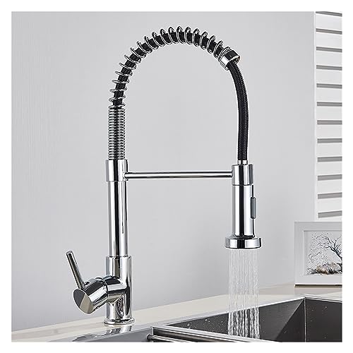 Faucet Küchenarmatur aus gebürstetem Gold, herunterziehbar, 2-Wege-Spray, Einhand-Mischbatterie für heißes und kaltes Wasser, 360-Grad-Drehung, Torneira Cozinha-Mischbatterie (Cromo) Water-tap von WACEH