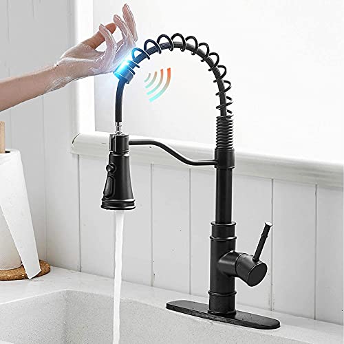 Faucet Küchenspüle-Wasserhahn, intelligenter Touch-Sensor-Wasserhahn mit herunterziehbarer Brause, berührungsaktivierter Küchenhahn aus Edelstahl mit einem Griff für heißes und kaltes Wasser, Schwarz von WACEH