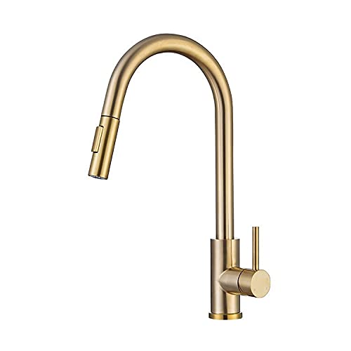 Faucet Küchenspüle-Wasserhahn für Bar, Bauernhaus, Gewerbe, gebürstetes Gold, herausziehbare Küchenarmatur, schwarzer herunterziehbarer Küchenmischer, drehbare Spültischarmatur, SUS 304 Küchenarmatur von WACEH