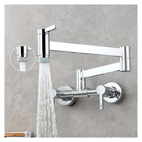 Faucet Wandmontierter, faltbarer Küchenarmatur aus gebürstetem Goldmessing, Topfeinfüllhahn, Einloch-Wasserhahn für heißes und kaltes Spülbecken mit drehbarem, klappbarem Auslauf für Küchenspüle tap von WACEH