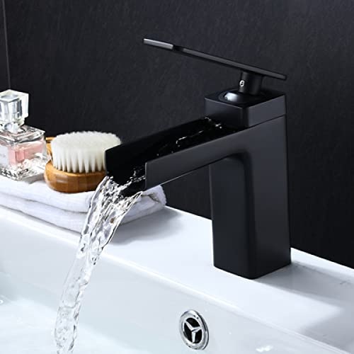 Faucet Wasserhahn Schwarz Gold Badezimmer Wasserhahn Warm- und Kaltwassermischer aus Messing Weiß Schwarz Becken Wasser Waschbeckenmischer,Schwarz Kurz Water-tap von WACEH