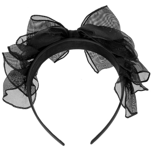 Hairband Geknotetes Haarband, schwarz, geknotetes Stirnband, Spitzenschleife, Haarbänder mit Spitze, Schleife, 80er-Jahre-Kostüm, Zubehör, Spitzen-Stirnband für Damen und Mädchen, schwarzes Stirnband, von WACEH