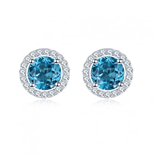 WACEH Earring 5,0 mm Blaue Topas-Ohrstecker mit Rundschliff, natürlicher Edelstein, feiner, eleganter Damenschmuck als Geschenk 1 Jewelry von WACEH